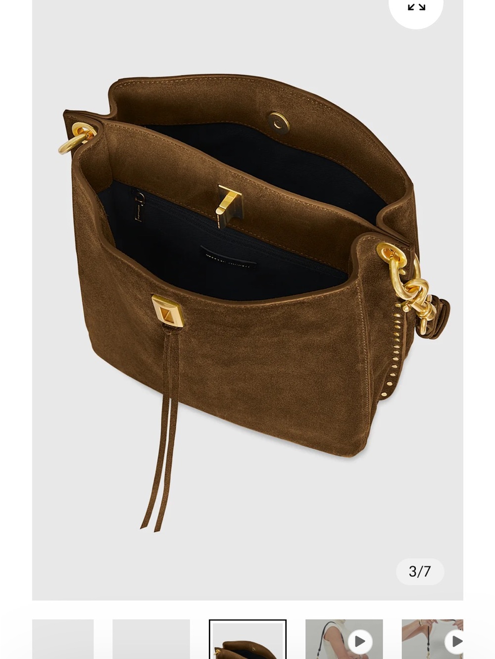 Rebecca Minkoff Brown Suede Drawstring Shoulder Bag with Gold Hardware - Picture 6 of 6